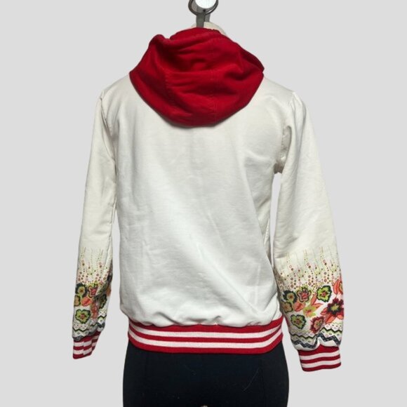 Satin White & Red Zip Up Hooded Jacket - Picture 2 of 12